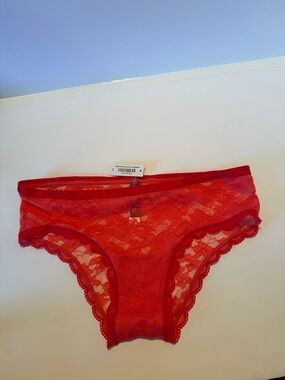 Adore Me Red Lace Bikini Panty with Scalloped Trim